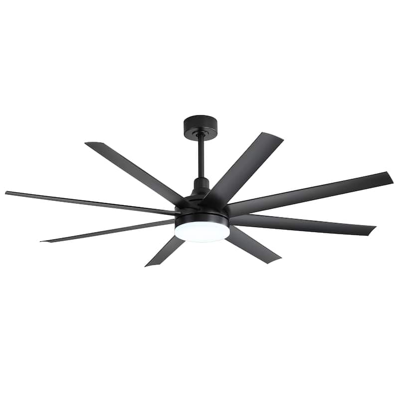 65 Inch Black Large Ceiling Fan with Light Remote(8-Blade)