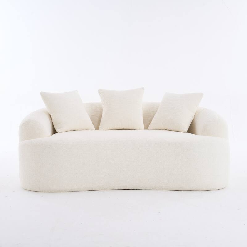 Chenille Curved Loveseat Sofa, Full Compression Sponge Sofa with 3 Pillow