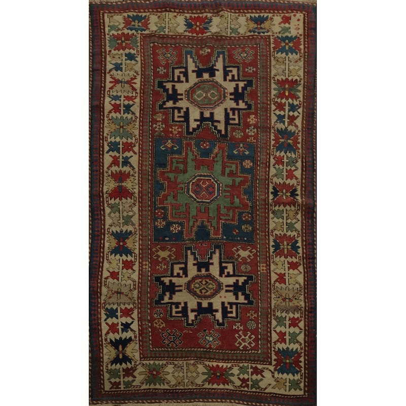 Hand Knotted Oriental 100% Wool Carpet Traditional Tribal Red Kazak Area Rug - 5' 6'' X 3' 3''