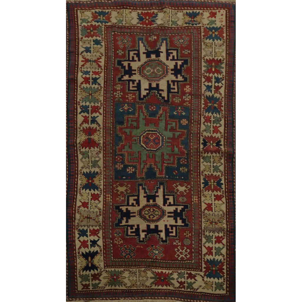 Hand Knotted Oriental 100% Wool Carpet Traditional Tribal Red Kazak Area Rug - 5' 6'' X 3' 3''