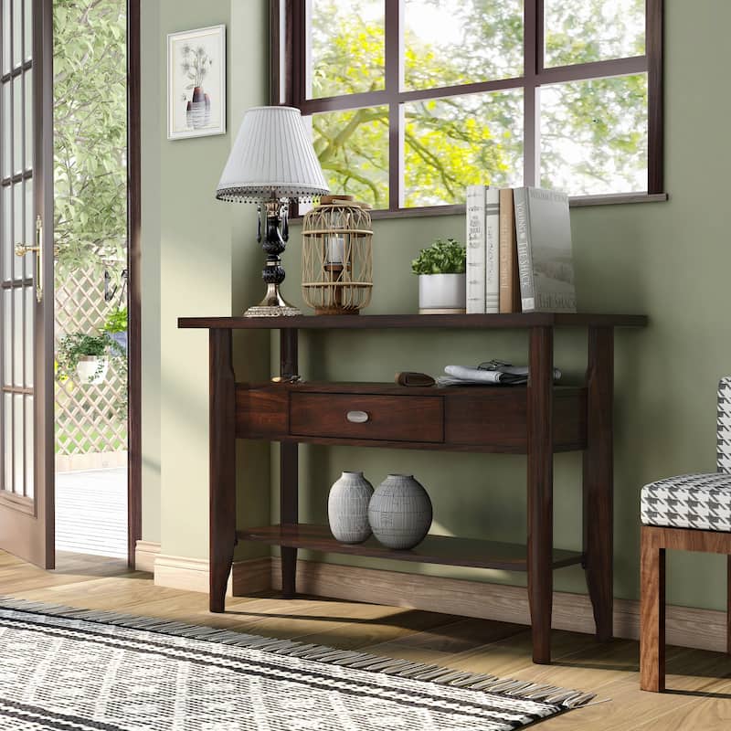 Genoas Traditional Walnut 44-inch Glasstop 1-Drawer Console Table by Furniture of America - Dark Walnut