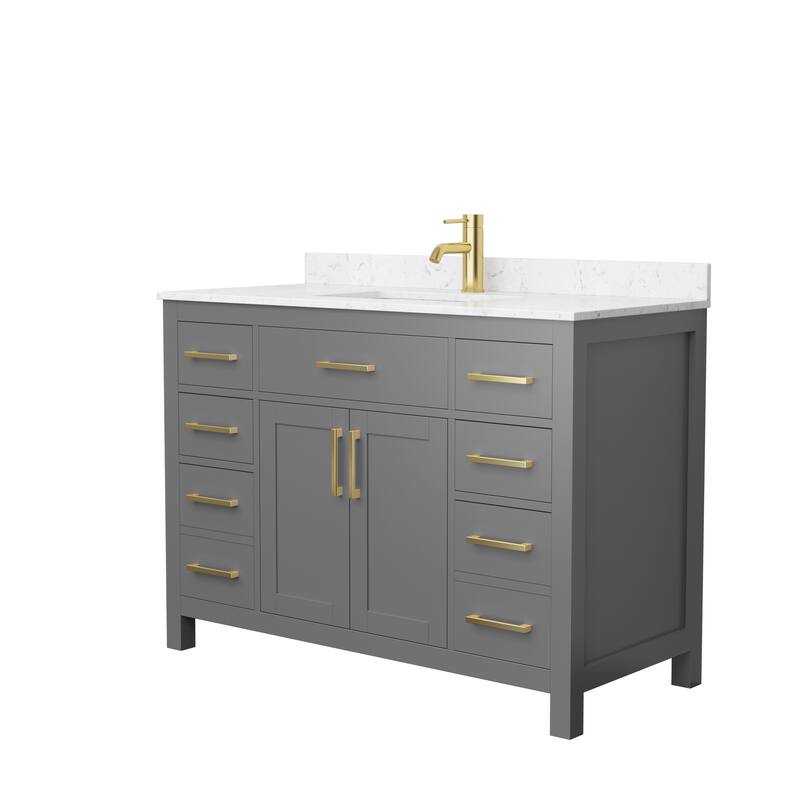 Beckett 48 Inch Single Vanity, Cultured Marble Top - Dark Gray, Gold Trim, Carrara Cultured Marble Top