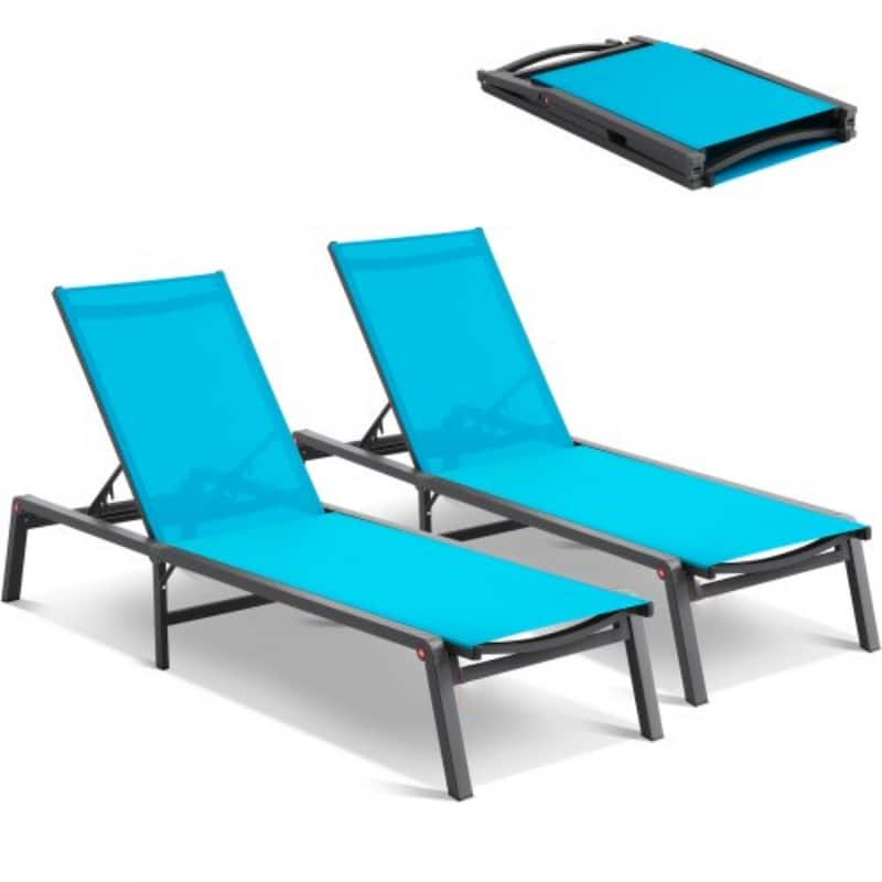 5-Position Adjustable and Foldable Chaise Lounge Chair with Aluminum Frame Perfect for Outdoor Use - 71.65" x 23.43" x 34.84"