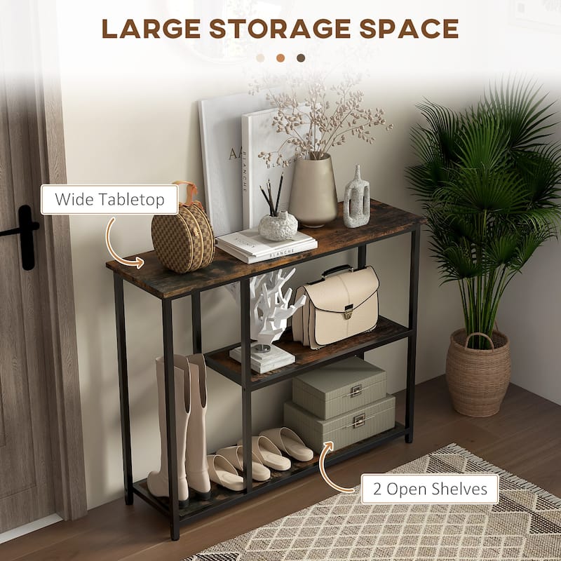 Console Table Sofa Table with Storage Shelves - Brown
