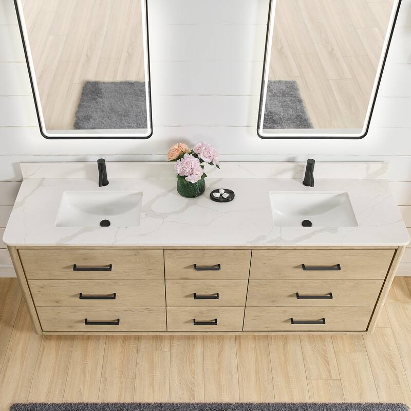 Porto Bath Vanity with White Quartz Stone Top and Mirror