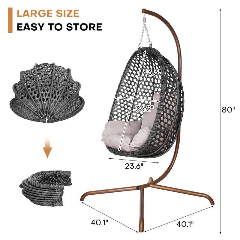 Outdoor/Indoor Swing Egg Chiar With Stand, Cushion And Headrest