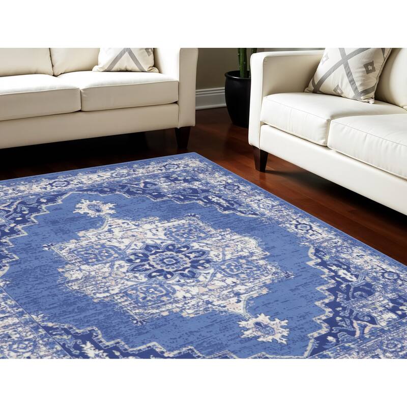 Javug Power Loomed Distressed Floral Non Skid Stain Resistant Area Rug By HomeRoots - 120' X '84' X '0.39 - 120' X '84' X '0.39 - Cream/Onyx - Rectangle