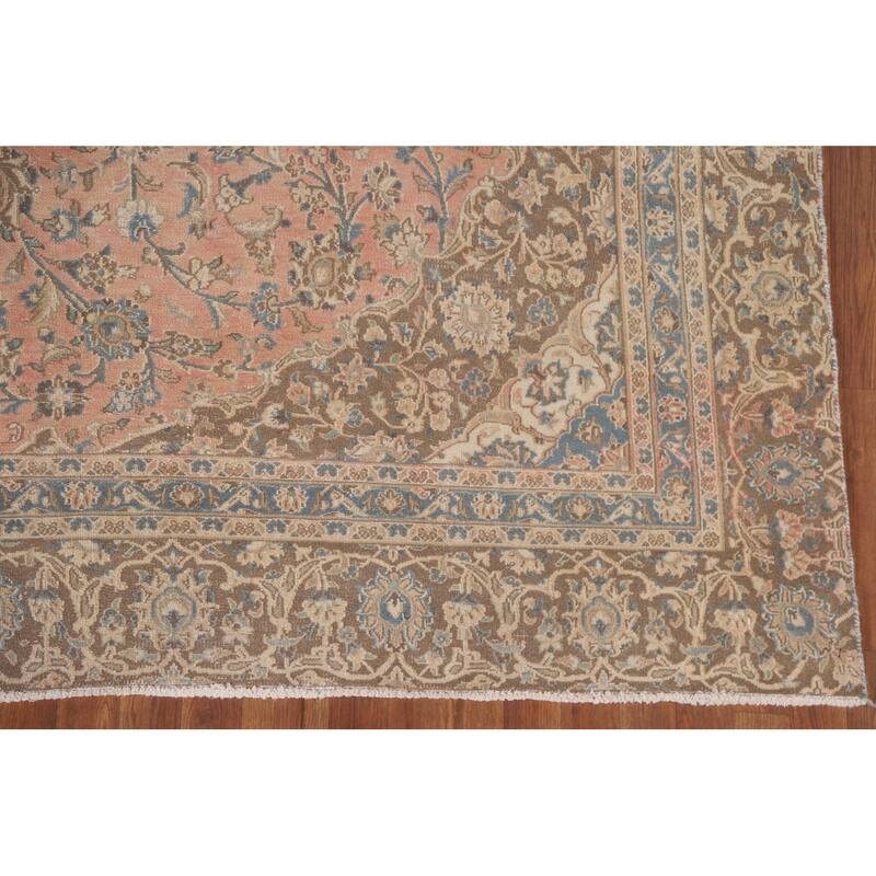 Hand Knotted Oriental 100% Wool Carpet Traditional Floral Pink Mashad Area Rug - 11' 8'' X 8' 4''