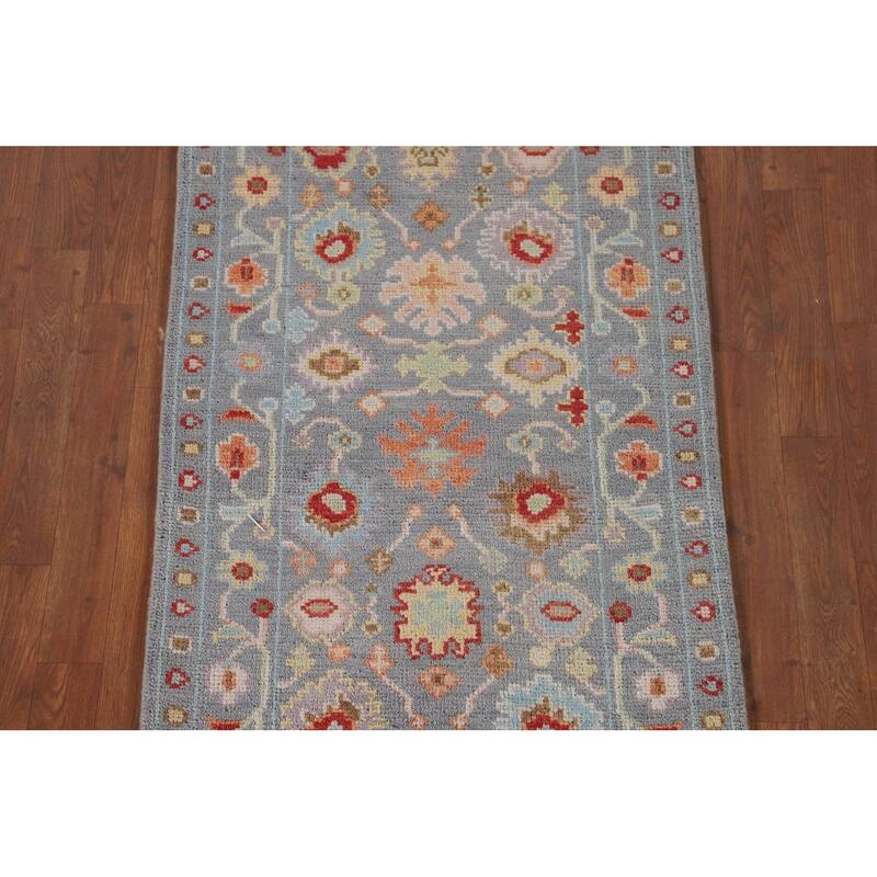 All-Over Floral Oushak Indian Runner Rug Handmade Wool Carpet - 2'7"x 9'11"
