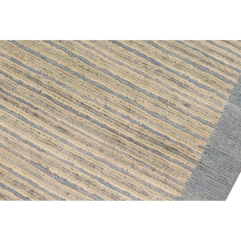 Tribal Heriz Ziegler Olive Blue Beige Hand-Knotted Rug - 3'3'' x 4'10''