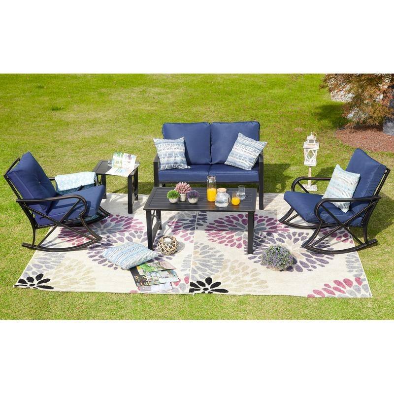 PATIO FESTIVAL 5-Piece Outdoor Loveseat and Rocker Conversation Set
