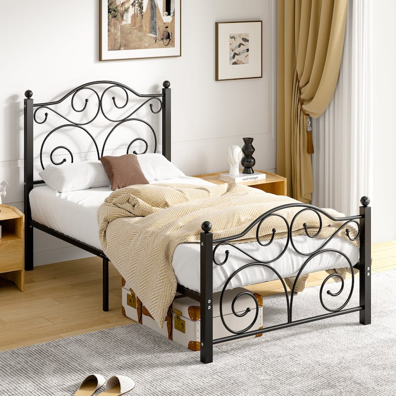 Javlergo 2-Pack Twin Size Victorian Metal Bed Frame for Kids with Headboard & Footboard No Box Spring Needed