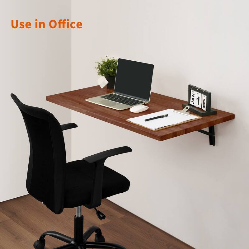 Mcombo Wall Mounted Workbench with Solid Wooden Tabletop for Garage, Laundry, Folding Worktable for Home, Office, Washroom, AD90