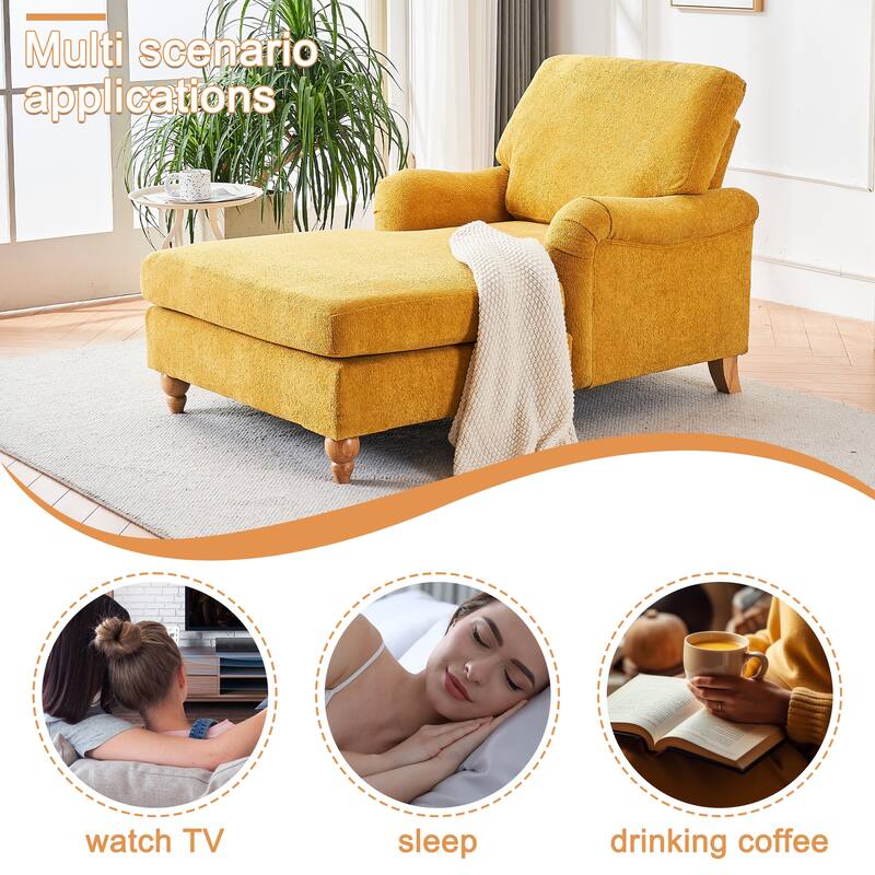 Modern Mid-Century Yellow Foam Chaise Lounger Sofa