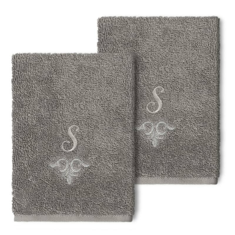 Authentic Hotel and Spa 100% Turkish Cotton Monica 2PC Embellished Washcloth Set - S - Dark Gray
