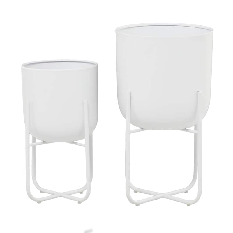 Metal Indoor Outdoor Planter with Removable Stand - Set of 2 Black or White - CosmoLiving by Cosmopolitan