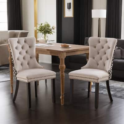 Classic Velvet Dining Chairs, High-end Tufted Solid Wood Upholstered Dining Chair with Wood Legs Nailhead, SET OF 2.