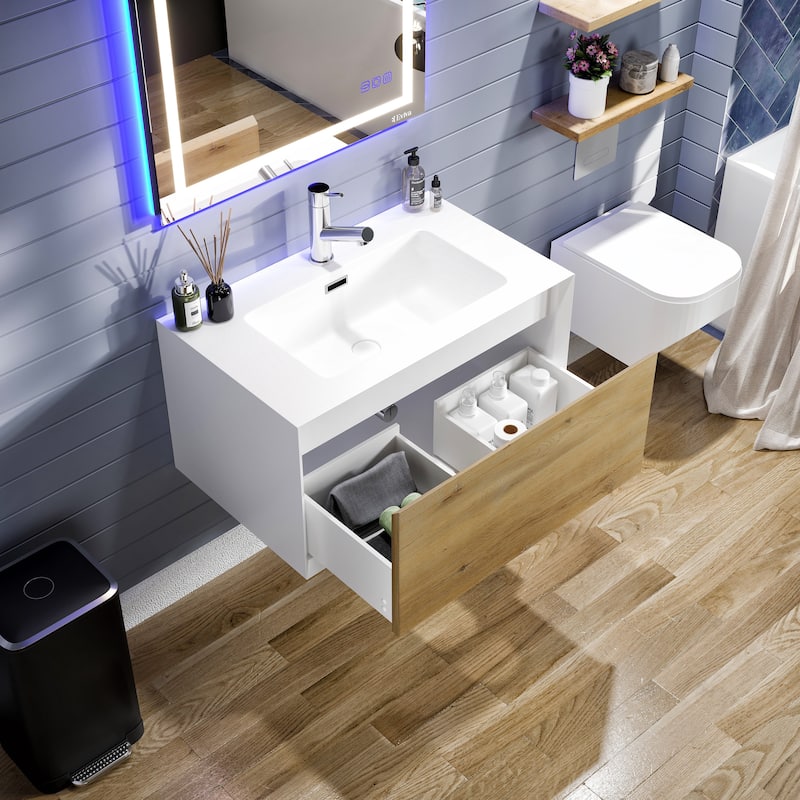 Eviva Venice 36"W Oak Bath Vanity with Acrylic Top & Integrated Sink