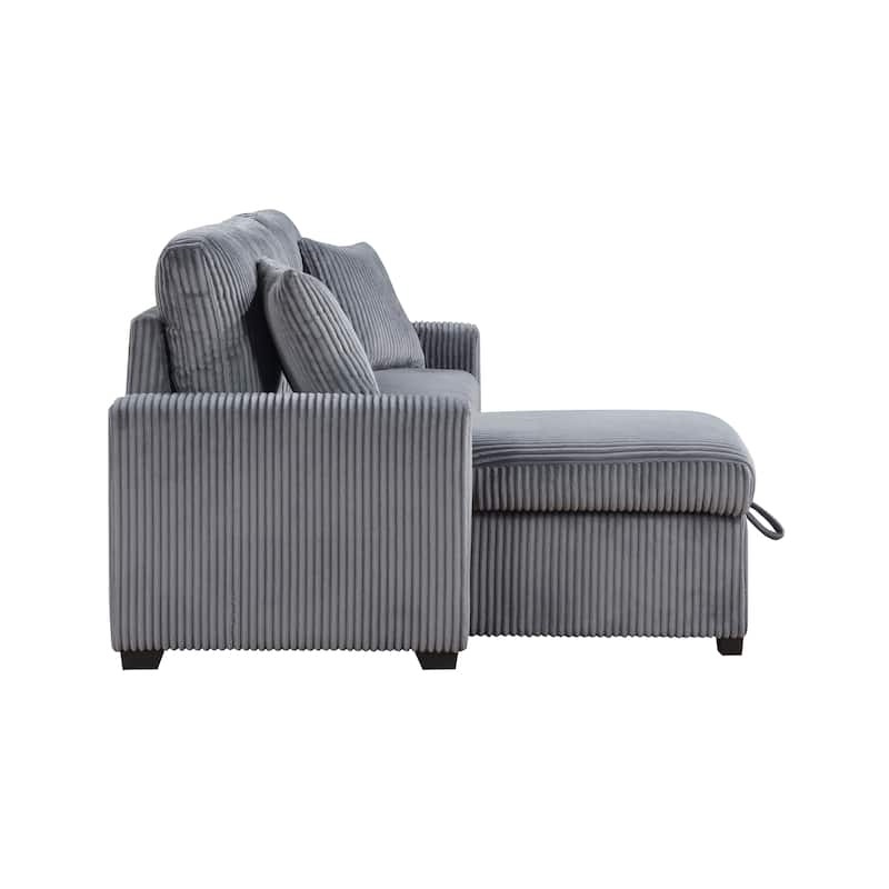 Jessenia Corduroy 3-Piece Reversible Sectional with Pull-out Bed