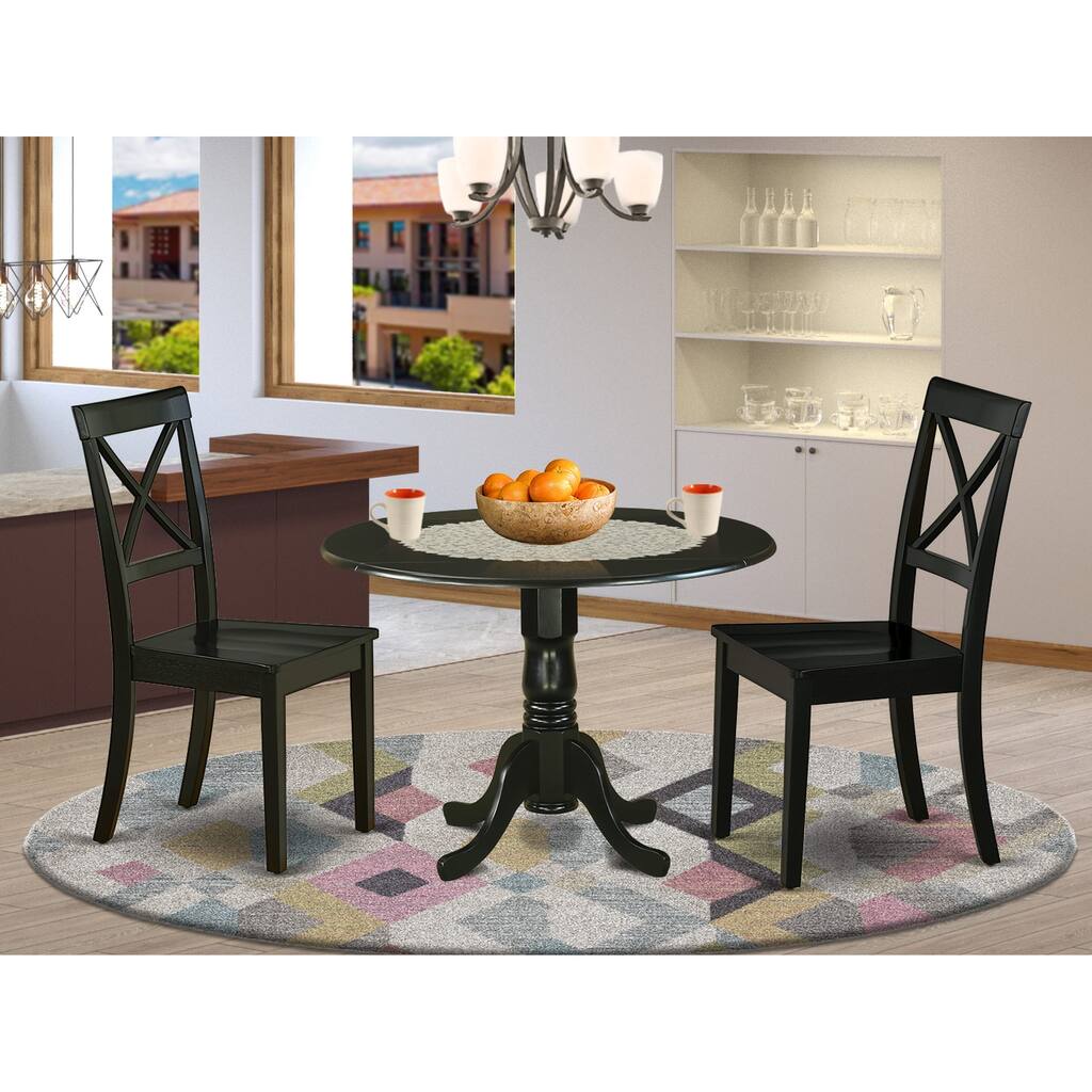 Dining Set- Round 42 Inch Table and Wood Seat Chairs Kitchen Set in Black Finish (Pieces Options)