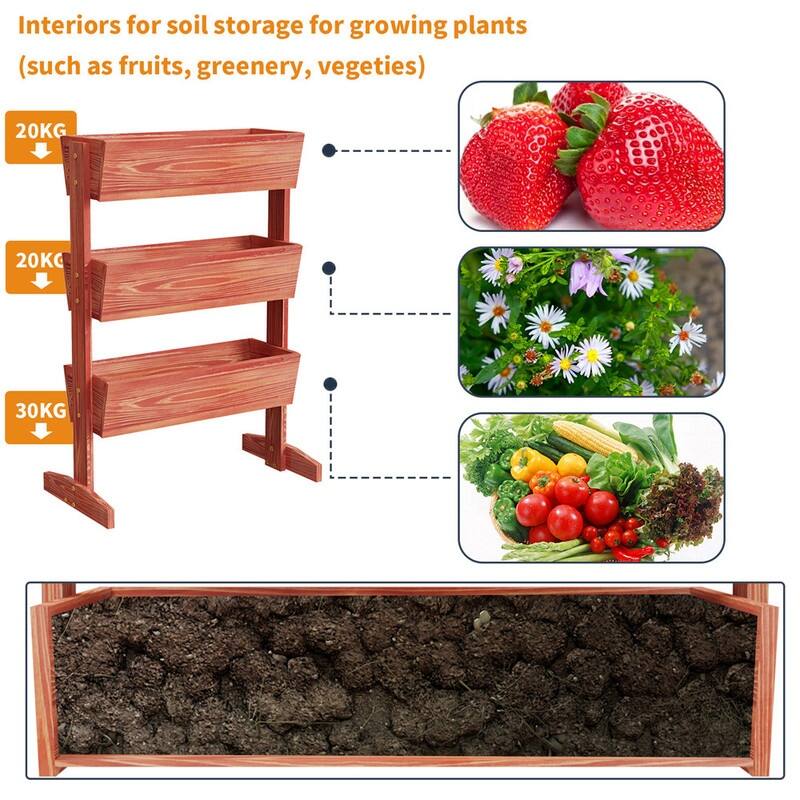 Vertical Raised Garden Bed with 3 Containers, Elevated Freestanding Herb Planter Box Growing Vegetable, Strawberry, Flower