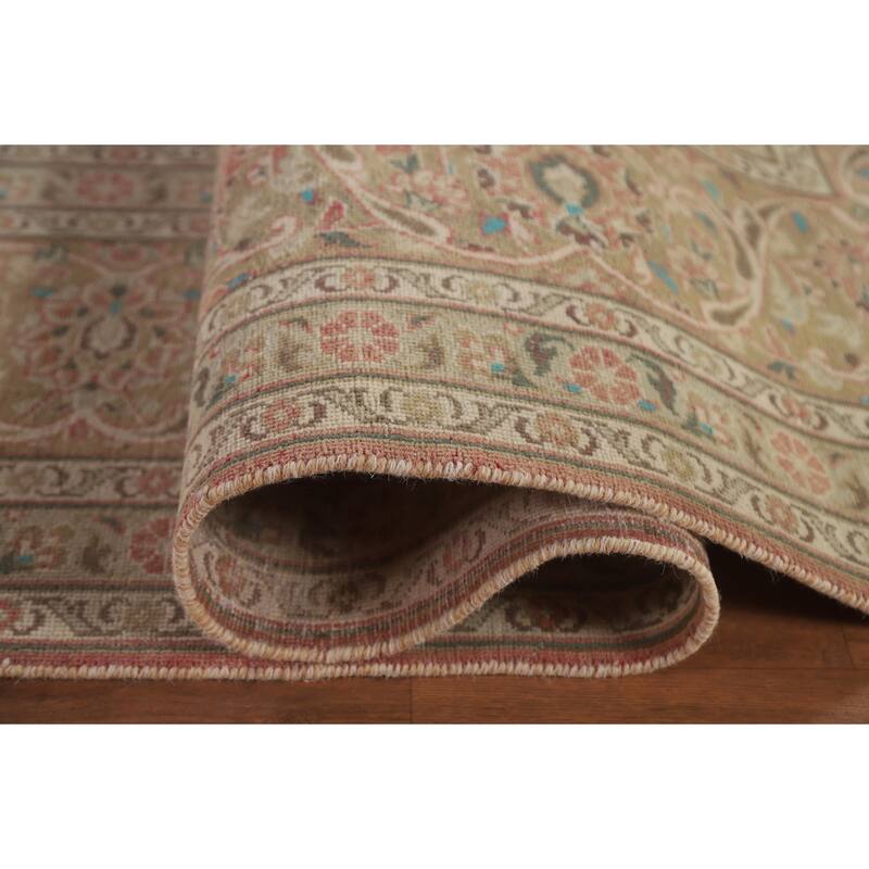 Hand Knotted Oriental 100% Wool Carpet Traditional Floral Pink Mashad Area Rug - 13' 9'' X 9' 7''