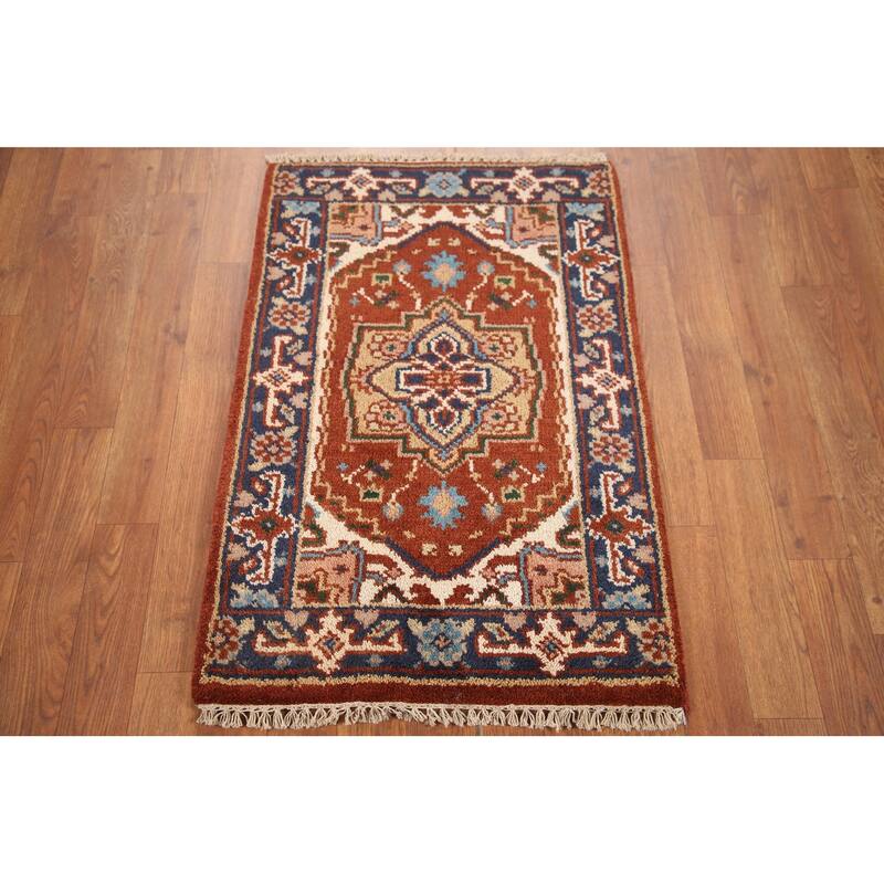 Hand Knotted Oriental 100% Wool Carpet Traditional Medallion Oranges & Rust Heriz (serapi) Area Rug - 3' 0'' X 2' 0''