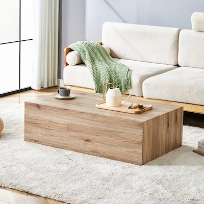 Roomfitters Light Wood Texture MDF Coffee Table, 39.3"x23.6"x11.8" Simple and Stylish Rectangular Accent Table, Wood