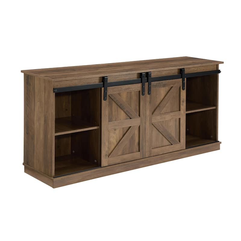 Homy Casa 58'' Farmhouse TV Stand. Sliding Barn Doors, Storage Cabinet