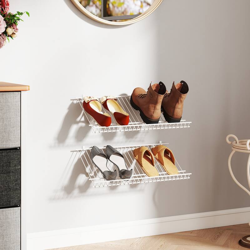 Gymax Set of 2 Metal Wire Shelving Unit Sloping Shoe Racks w/