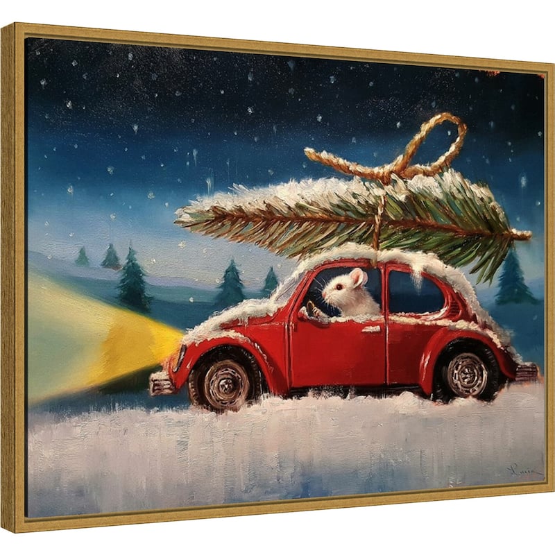 Mouse with Christmas Tree by Lucia Heffernan Framed Canvas Art