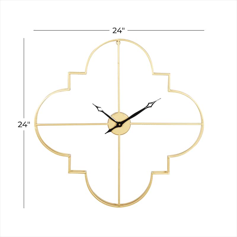 CosmoLiving by Cosmopolitan Gold or Black Metal Open Frame Quatrefoil Wall Clock - 24 x 3 x 24