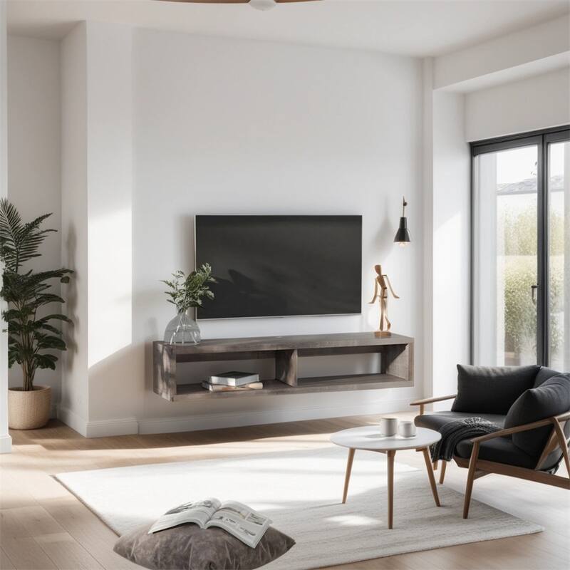 Wall Mounted TV Stand with Storage Shelf and Cable Holes - n/a - Dark Gray
