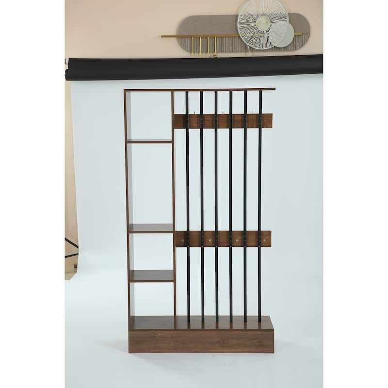 71" Wall Room Divider with Shelves & Coat Hooks - Brown