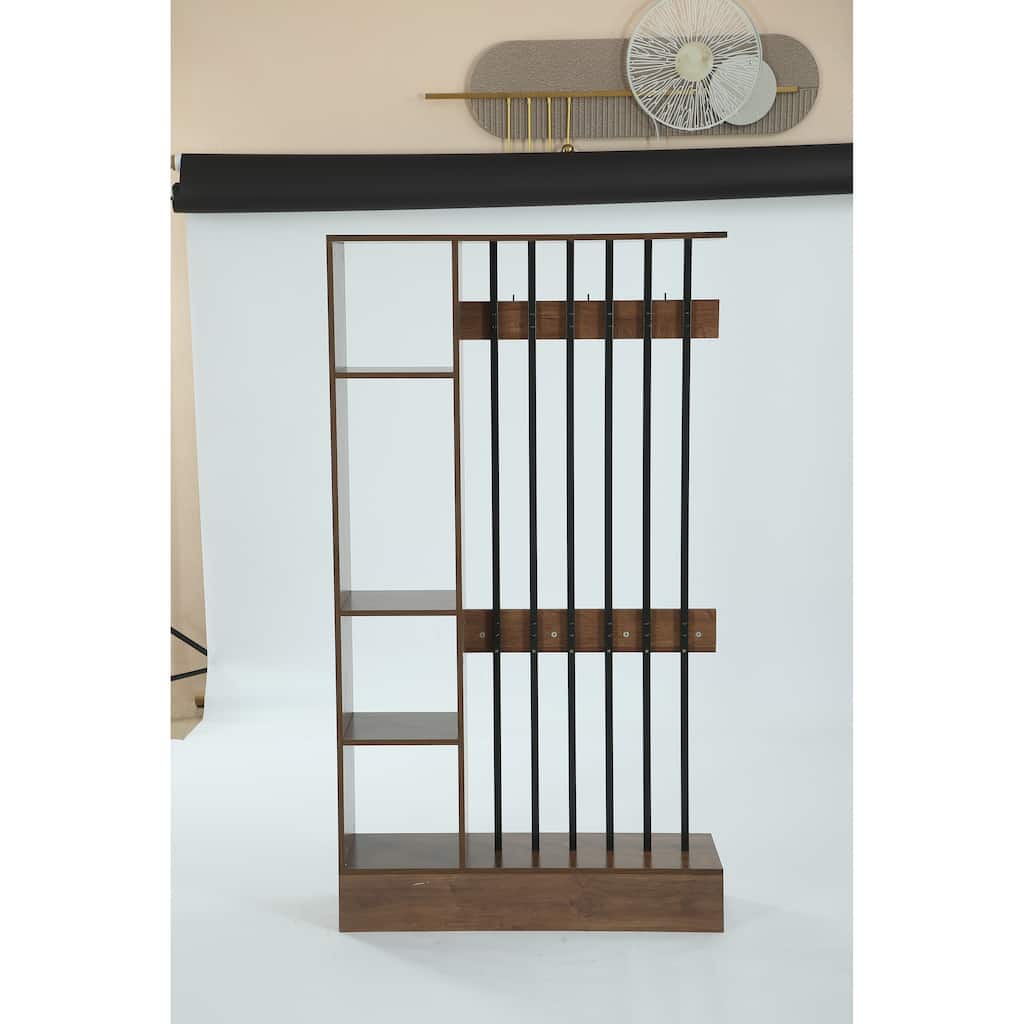 71" Wall Room Divider with Shelves & Coat Hooks