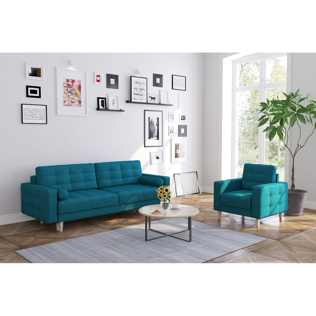 Modern Sabrina Sleeper Sofa, Square Arm Couch Sofa for Room Decor, Solid Pine Wood Made Comfortable Sofa Bed Furniture