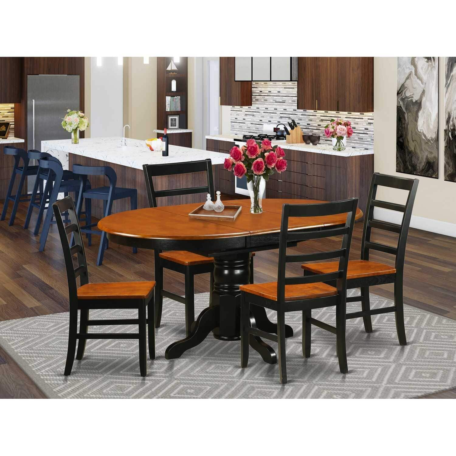 HomeStock 5-Piece Oval Black and Cherry Finish Solid Wood Top Dining table with 4 Chairs
