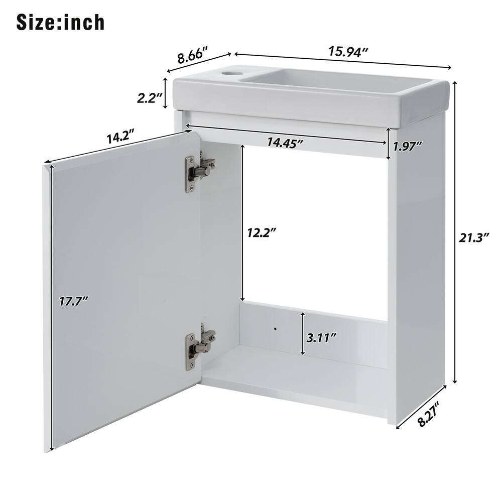 Modern 16Inch White Bathroom Vanity with SoftClose Doors On