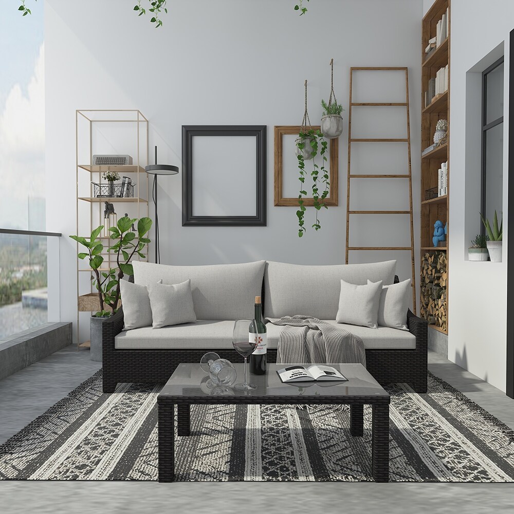 Shop Cloud Mountain 3 Piece Outdoor Sofa Set Wicker Loveseat Patio