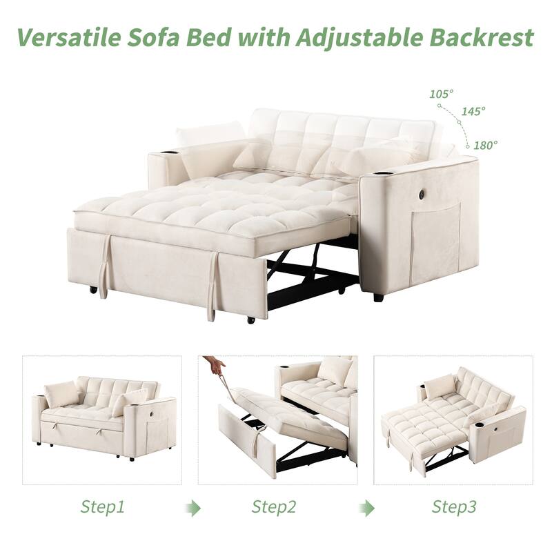 Roomfitters 58" 4-1 Multi-functional Sofa Bed with Cup Holder and USB Port for Living Room or Apartments