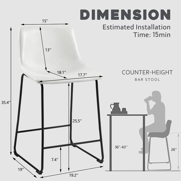 dimension image slide 10 of 19, Bossin 18/26/30 inch Bar Stools,Counter Height Bar Stools with Back Modern PU Leather Stools Dining Chair with Footrest