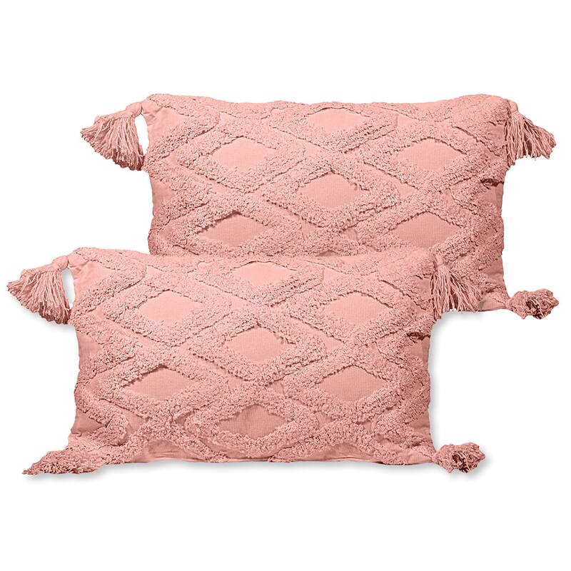 Sol Living Decorative Accent Pillows Throw Pillow for Couch Bedroom Soft Cushions - 20 x 12 in - 2 Piece - Red with Tassels - Set of 2