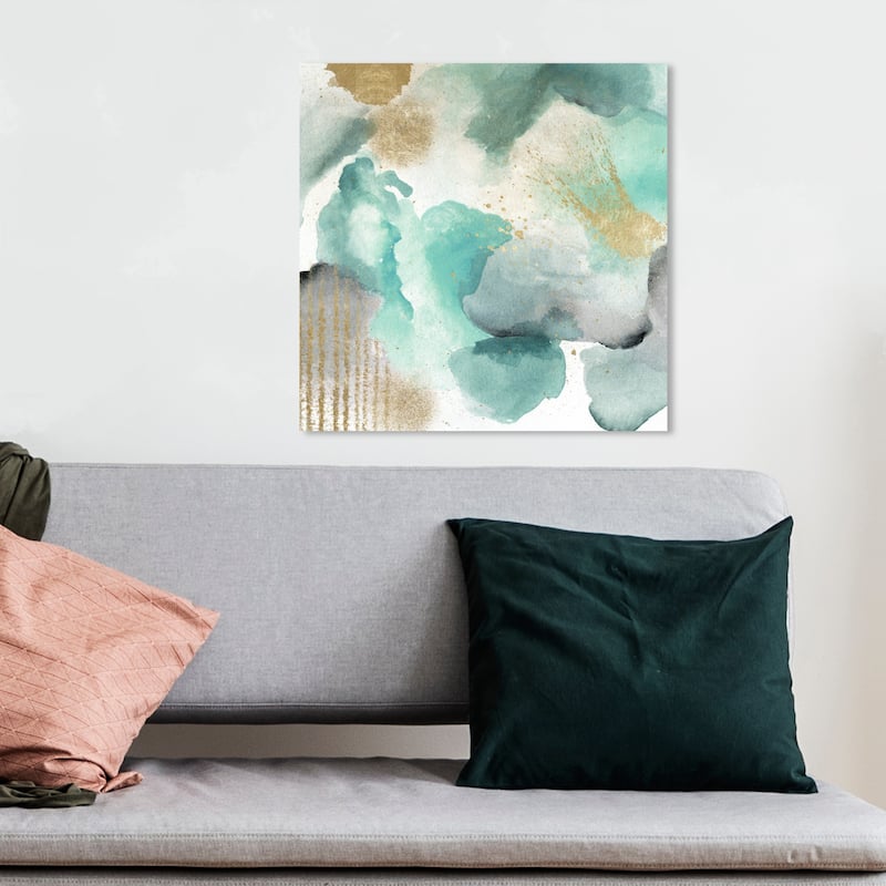 Wynwood Studio 'Lovers Sunset' Abstract Wall Art Canvas Print Watercolor - Green, Gold - 12 x 12