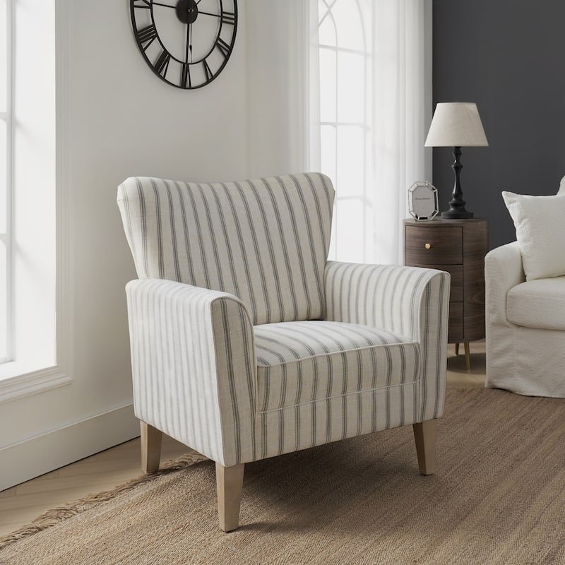 Warren Farmhouse Striped Wingback Chair with Solid Wood Legs by HULALA HOME