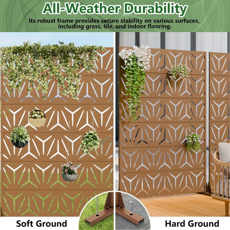 Dovelina Outdoor Freestanding Metal Privacy Screen Decorative Garden Fence (Set of 2)