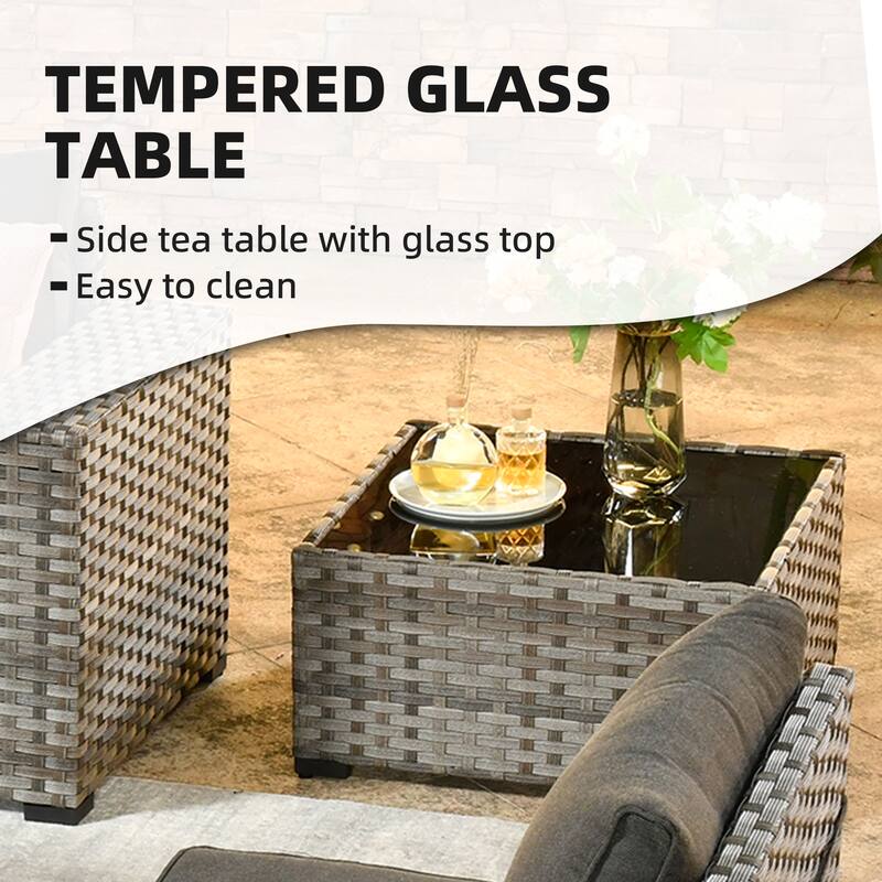 OVIOS Patio Wicker Furniture Wide Arm 7-piece Fire Pit Set with Table