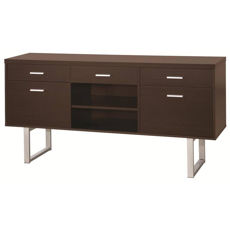 Spacious 5 Drawer TV Stand Credenza Table - Modern Media Console for 50+ Inch TVs - Cappuccino Finish