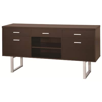 Spacious 5 Drawer TV Stand Credenza Table - Modern Media Console for 50+ Inch TVs - Cappuccino Finish
