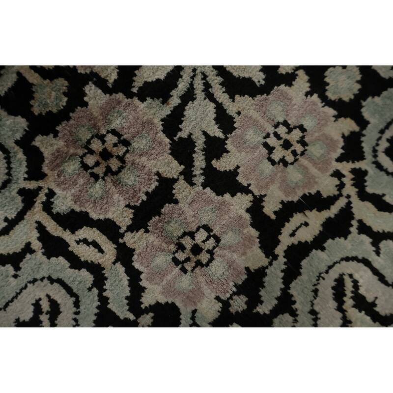 Hand Knotted Oriental Silk Carpet Traditional Floral Beige & Ivories Kashmir Area Rug - 10' 3'' X 7' 0''