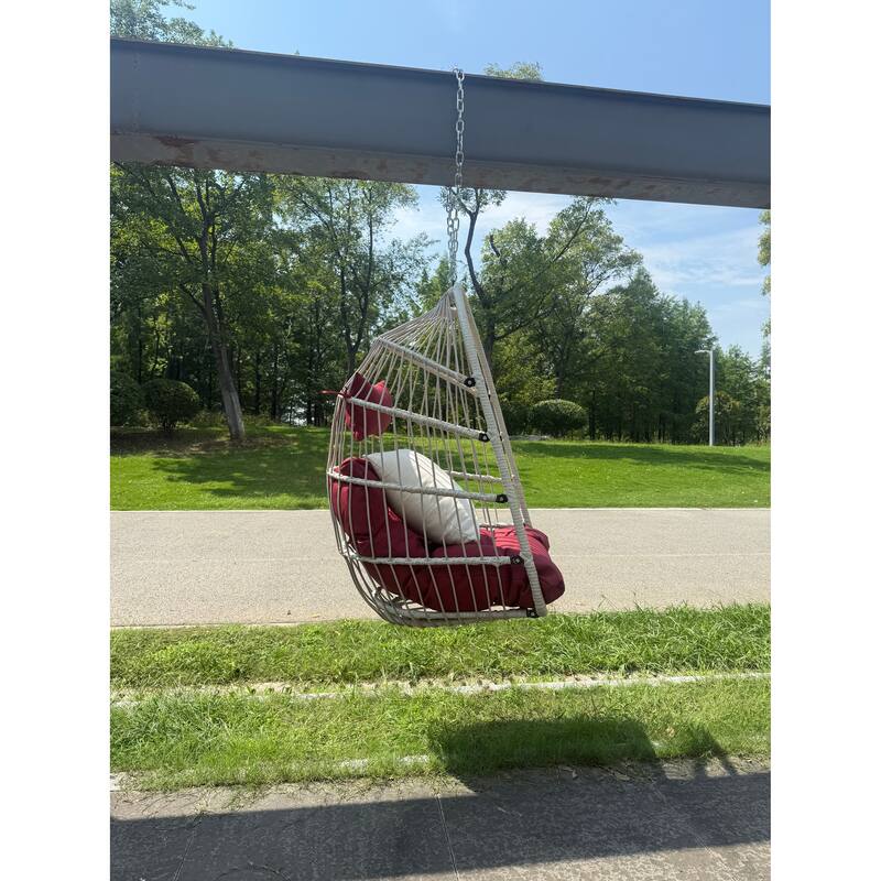 Hanging Chair PE Hanging Chair with Stainless Steel Suspension kit, Outdoor Garden Rattan Egg Swing Chair with Cushion